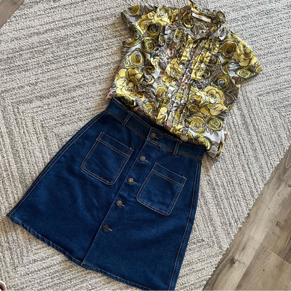 Classic Denim Skirt Button-front A-line